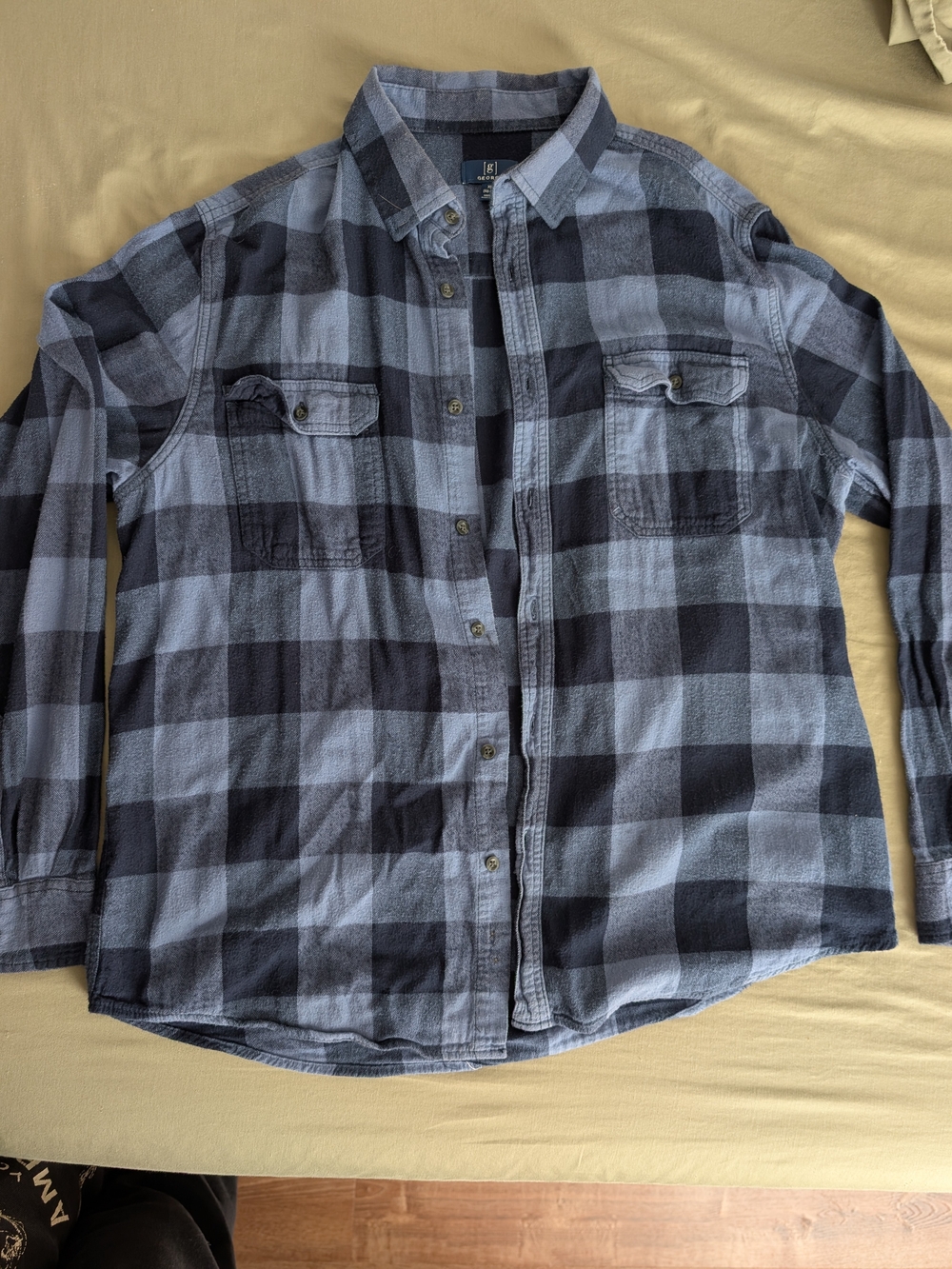 George Blue and Black Plaid Button Down Shirt XL